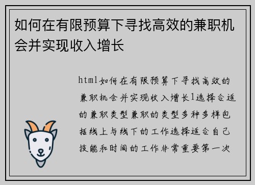 如何在有限预算下寻找高效的兼职机会并实现收入增长